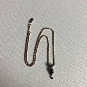 Sterling Silver Necklace with Sterling Silver and Malachite Stone Pendant